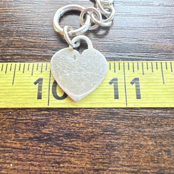 Sterling SIlver 925 Round Link Chain Bracelet Heart Tag Toggle Clasp 7.5" Length - Picture 8 of 10